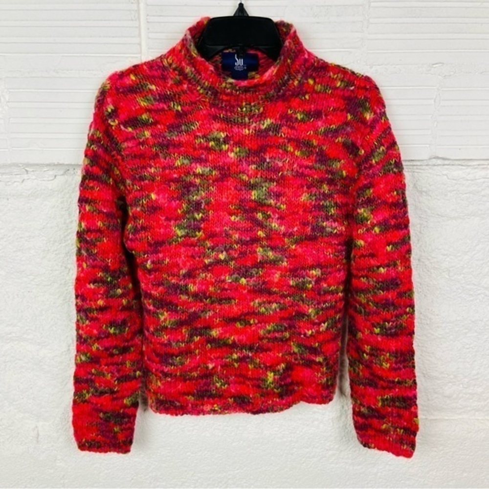 SO chunky Y2K knit pink multi colored wool turtleneck sweater size large
